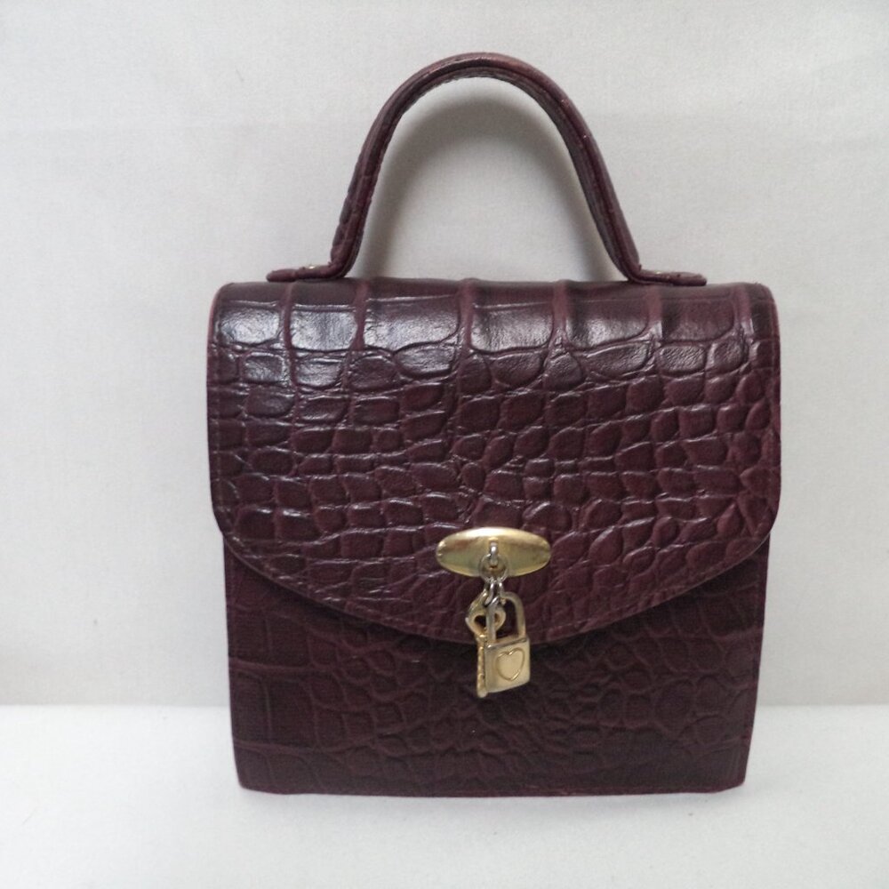 Accessory Works Vintage Croc faux leather tote bag purse w/ heart & lock small - Picture 1 of 15